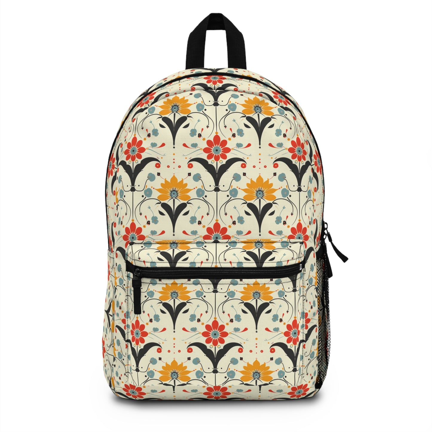 Whimsical Retro Garden in Muted Yellow, Red and Blues Lightweight Stylish Durable Backpack (Made in USA)