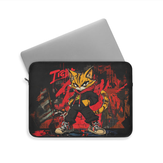 Urban Tiger Cat in Hoodie Laptop or Ipad Protective Sleeve 3 Sizes Available