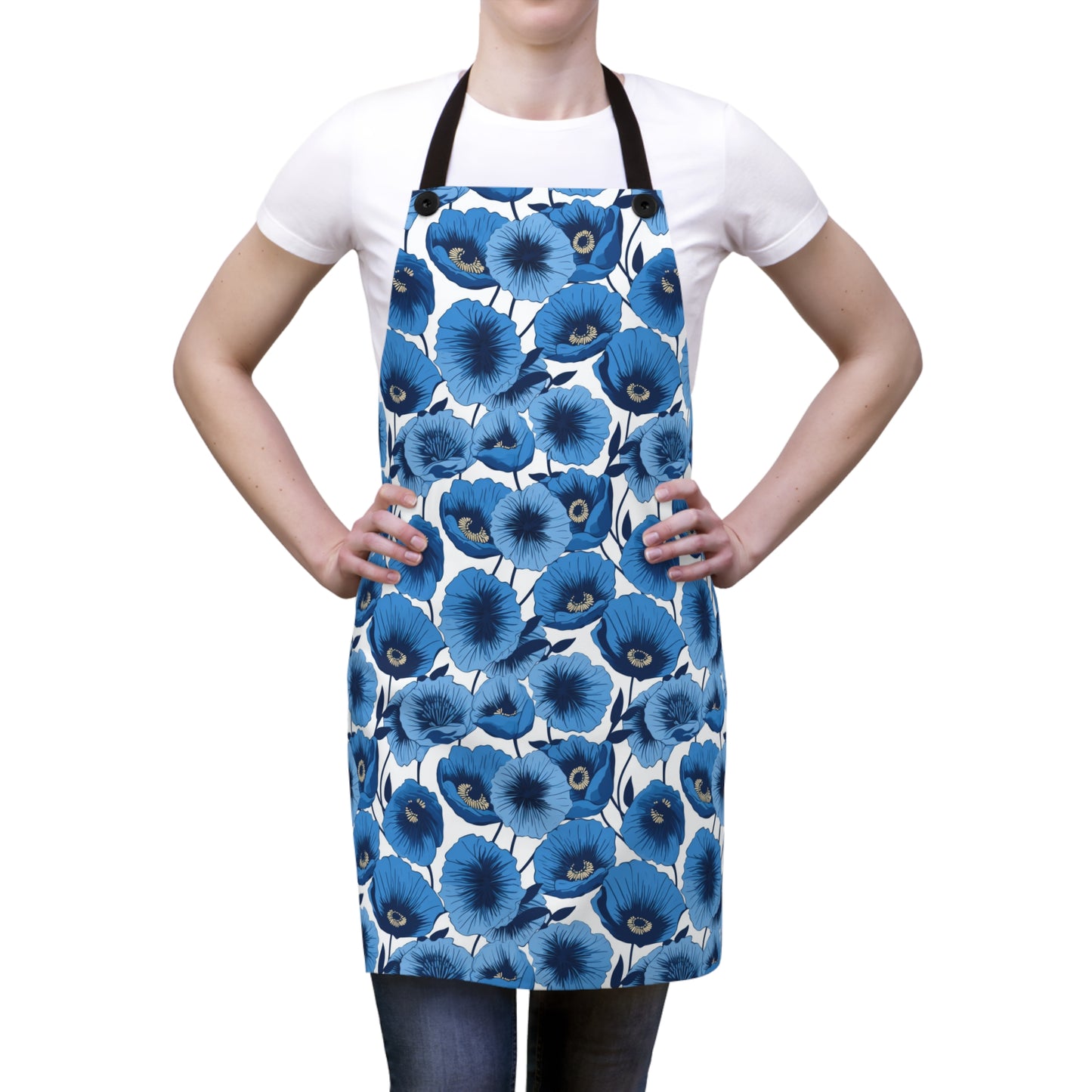 Vivid Blooms Bright Blue Poppies Design - Kitchen Chef Apron