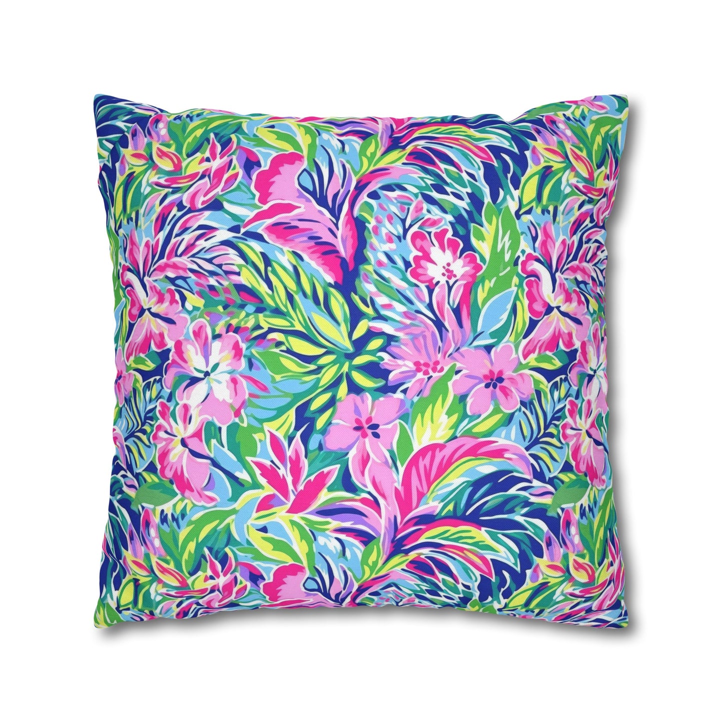 Tropical Serenity: Pink, Green, and Blue Watercolor Floral Delight Spun Polyester Square Pillowcase 4 Sizes