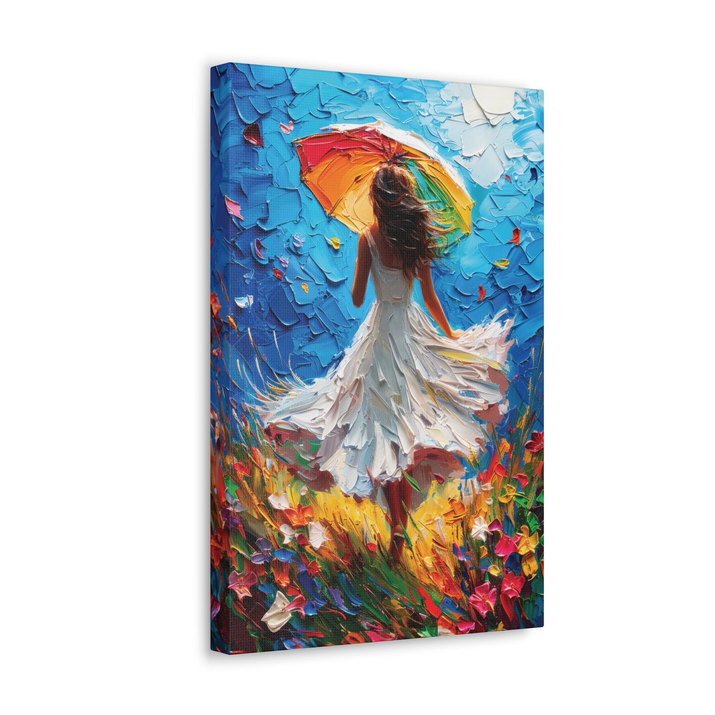 Spring Storm with Women Dancing in Field of Vibrant Spring Flowers Oil Painting Print on Canvas Gallery - 12 Sizes