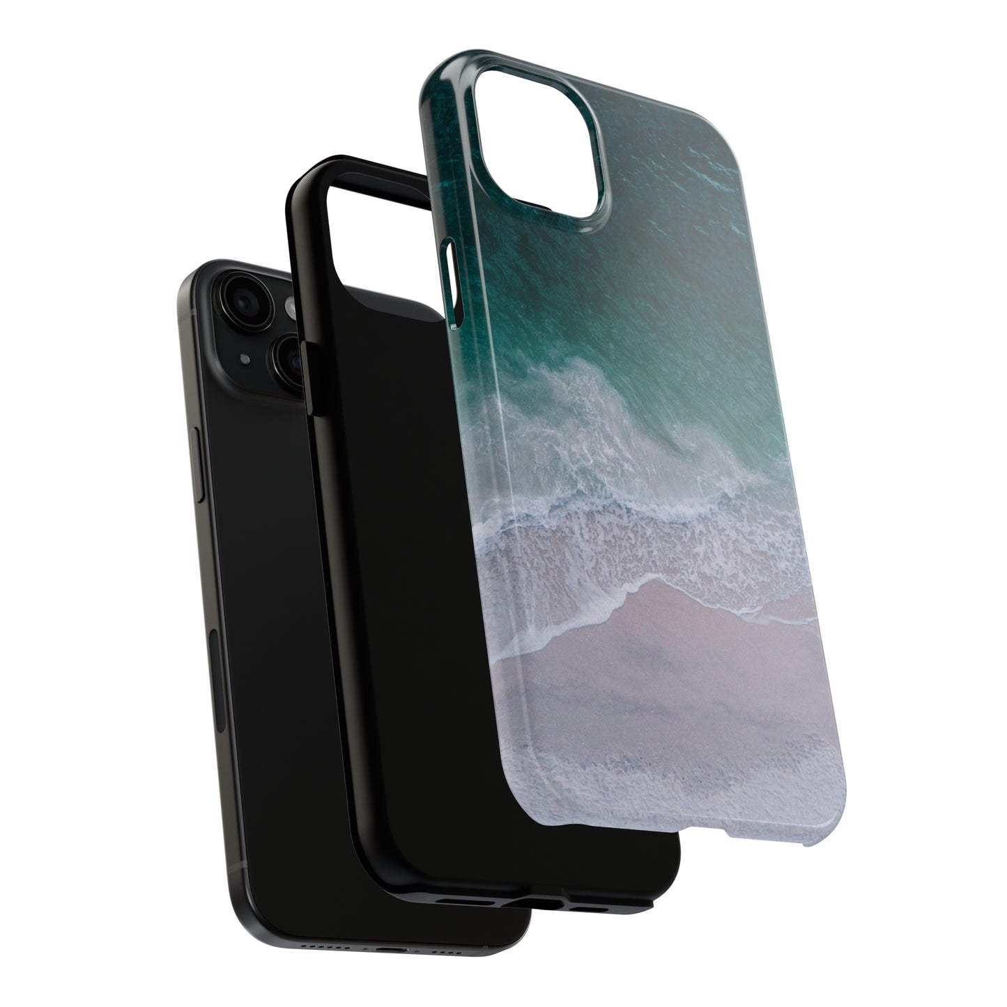 Ocean's Embrace: Deep Green Waters with White Waves Crashing onto the Beach Design Iphone Tough Phone Case