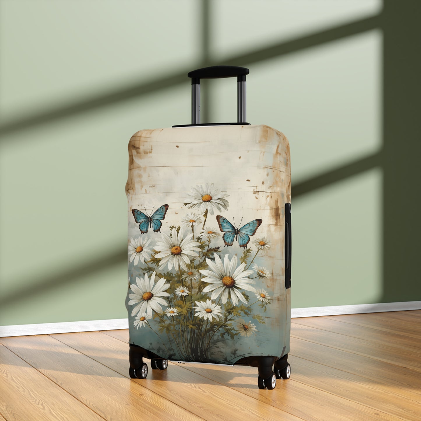 Rustic Farmhouse Daisy and Butterfly Design  - Luggage Protector and Cover 3 Sizes