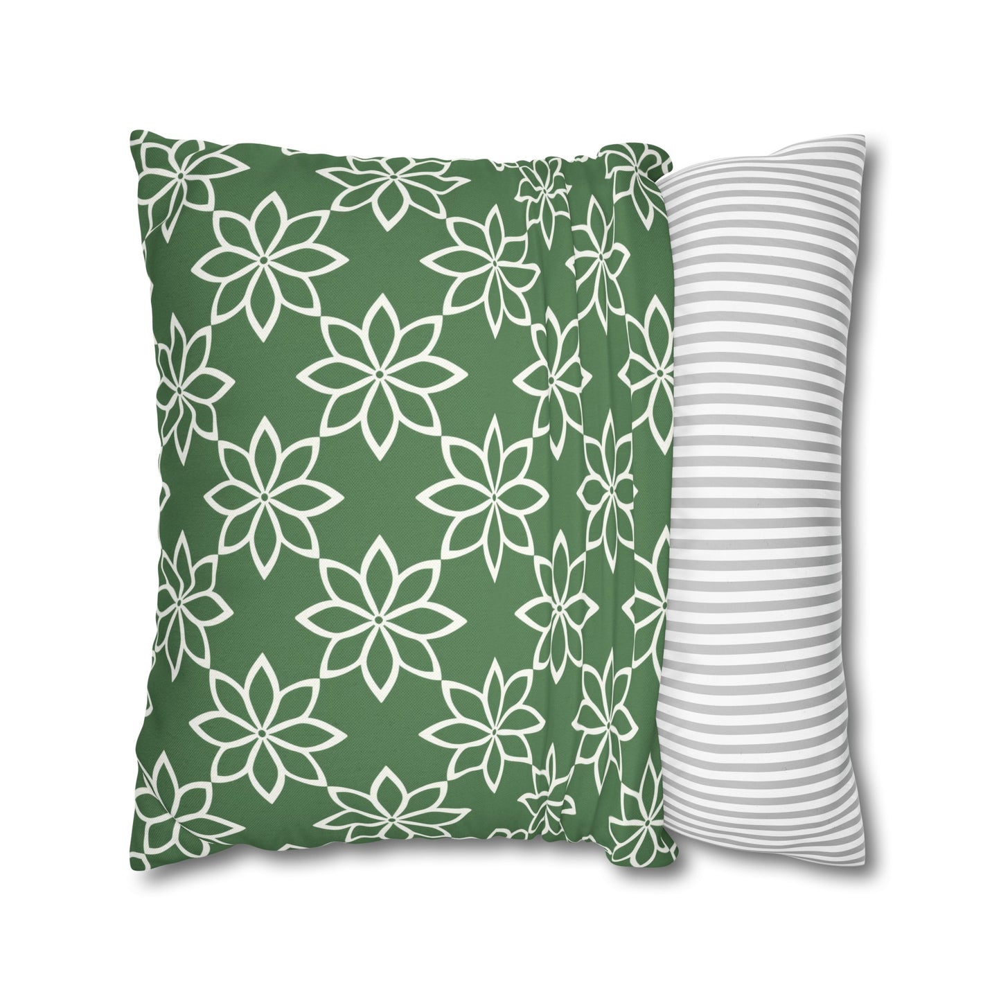 Modern Minimalist Green and White Geometric Floral Design Spun Polyester Square Pillowcase 4 Sizes