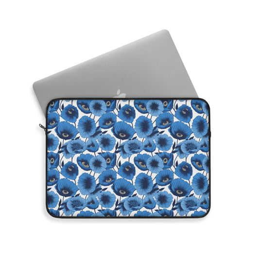 Vivid Blooms Bright Blue Poppies Design - Laptop or Ipad Protective Sleeve 3 Sizes