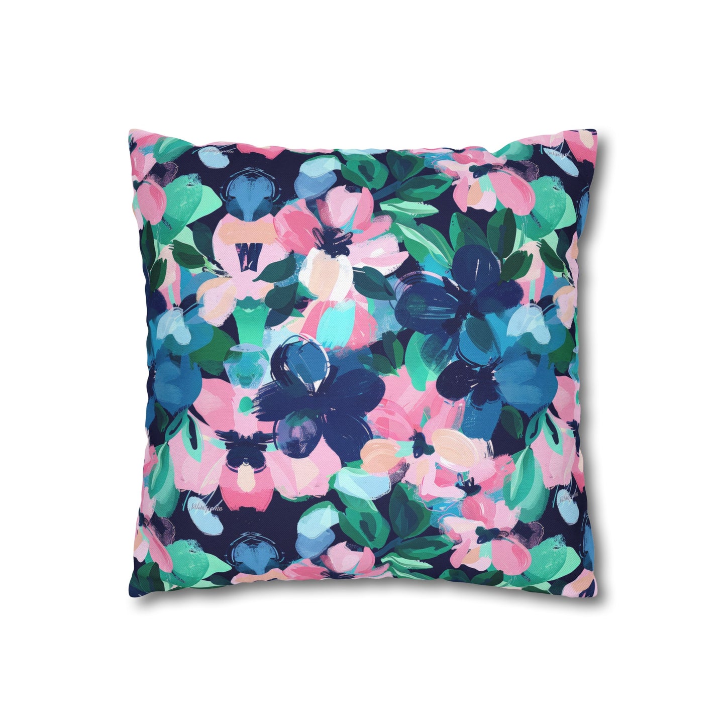 Tranquil Blooms: Muted Blue, Pink, and Green Watercolor Flowers Spun Polyester Square Pillowcase 4 Sizes