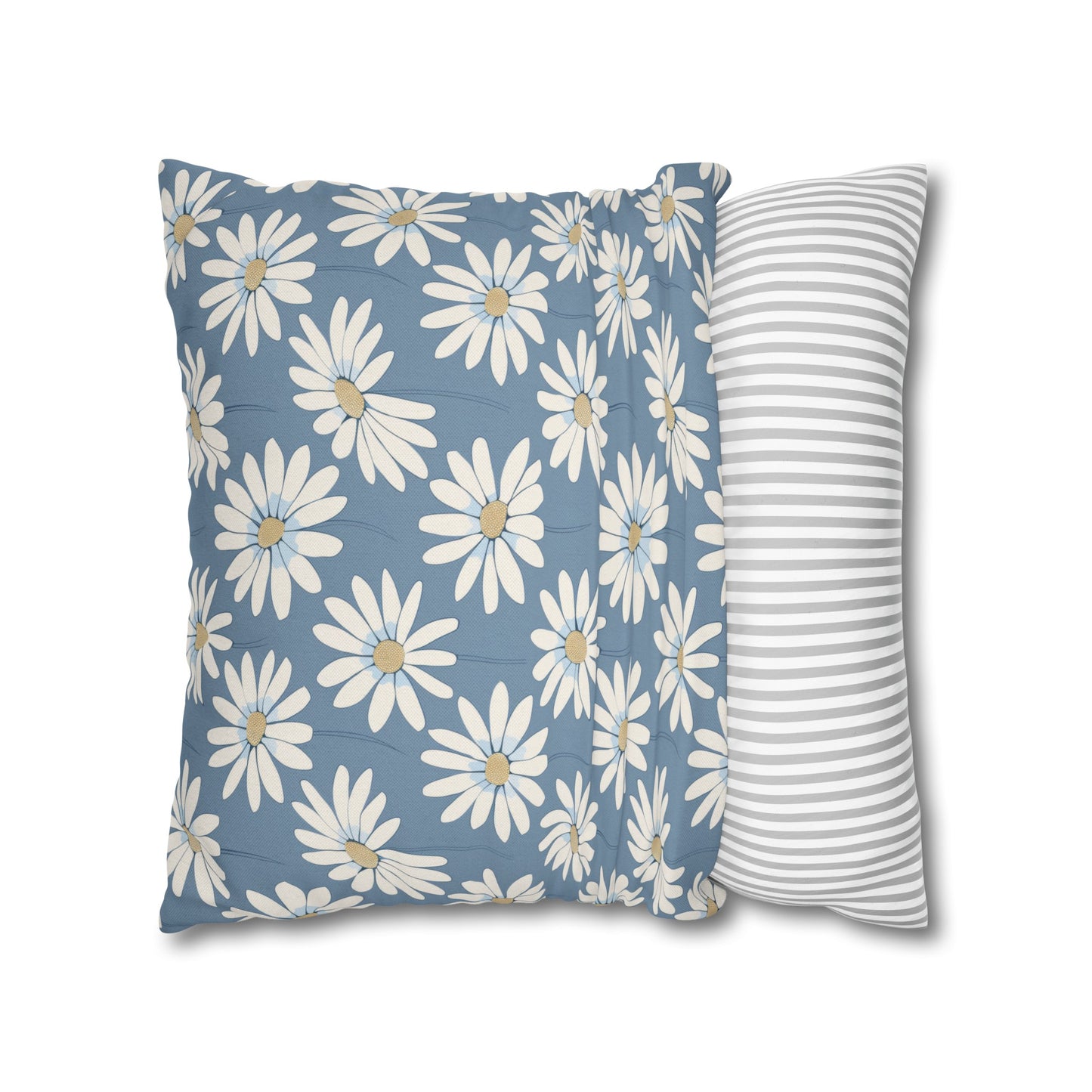 Charming White Daisies on a Soft Blue BackgroundSpun Polyester Square Pillowcase 4 Sizes