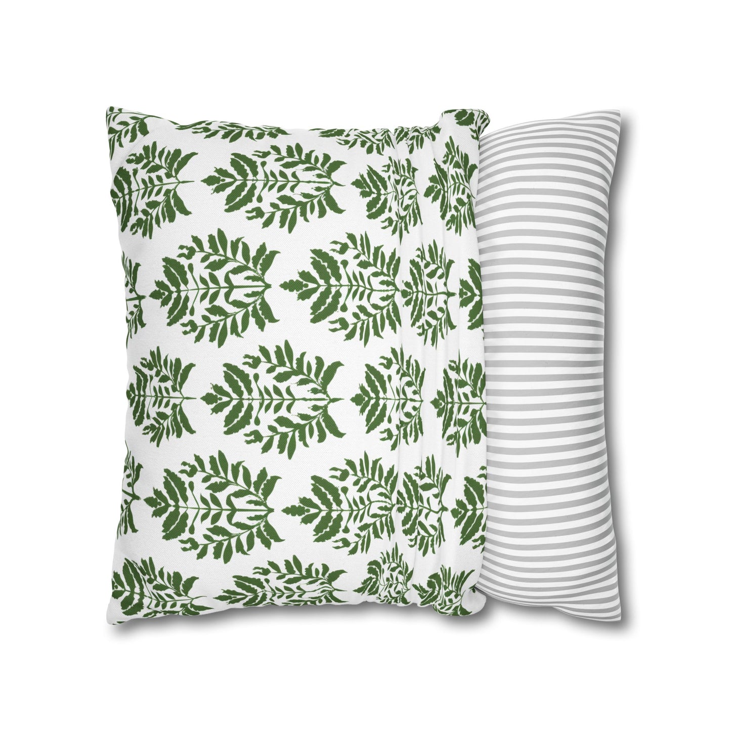 Verdant Harmony in Elegant Green Botanical Block Print Pattern Spun Polyester Square Pillowcase 4 Sizes