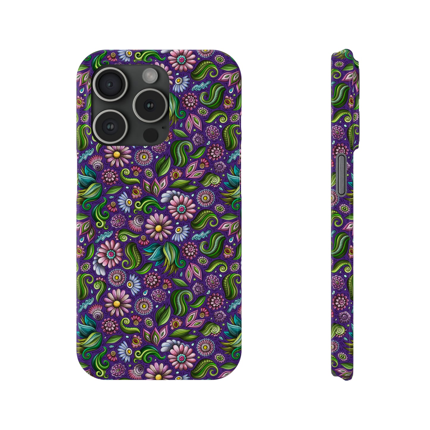 Purple & Pink Daisy Floral Print Purple Background Iphone 15-12 Slim Phone Case