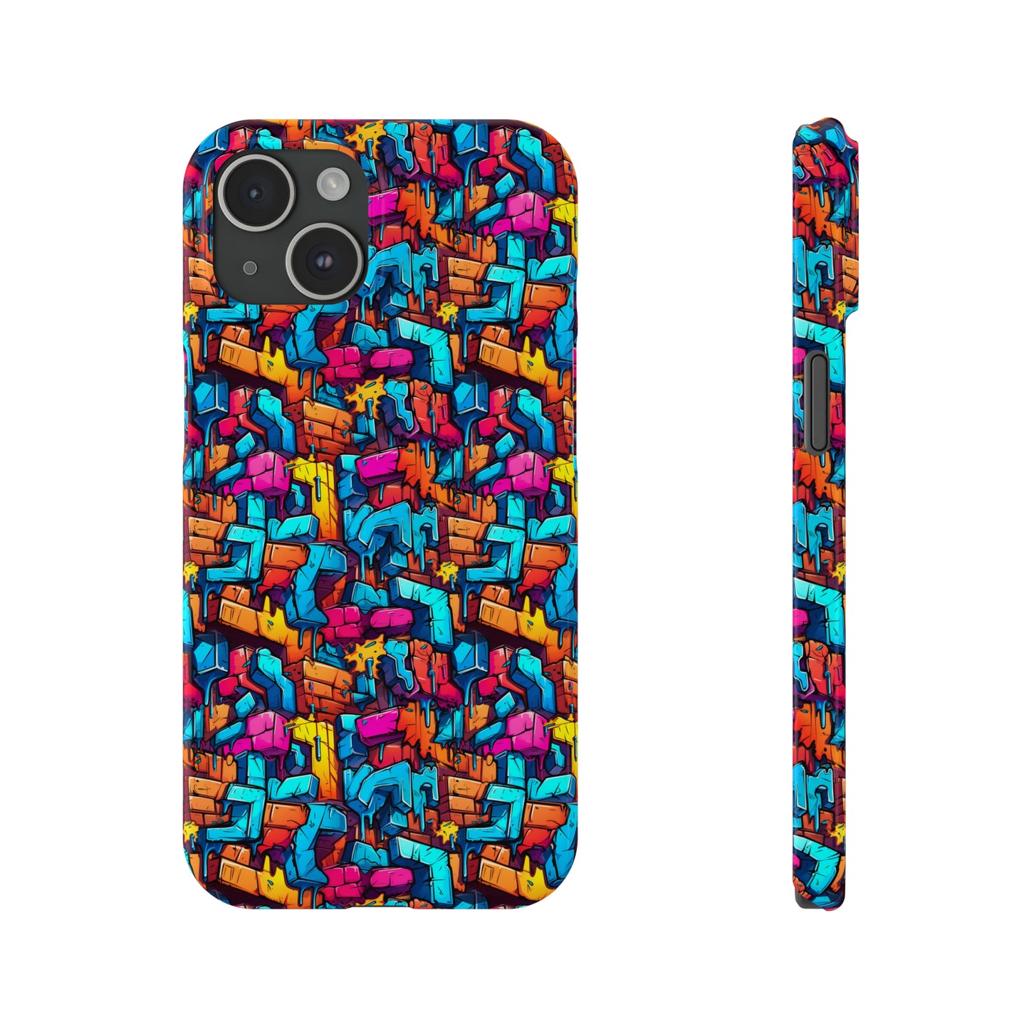 3D Rainbow Colored Graphic Blocks Design Iphone 15-12 Slim Phone Case