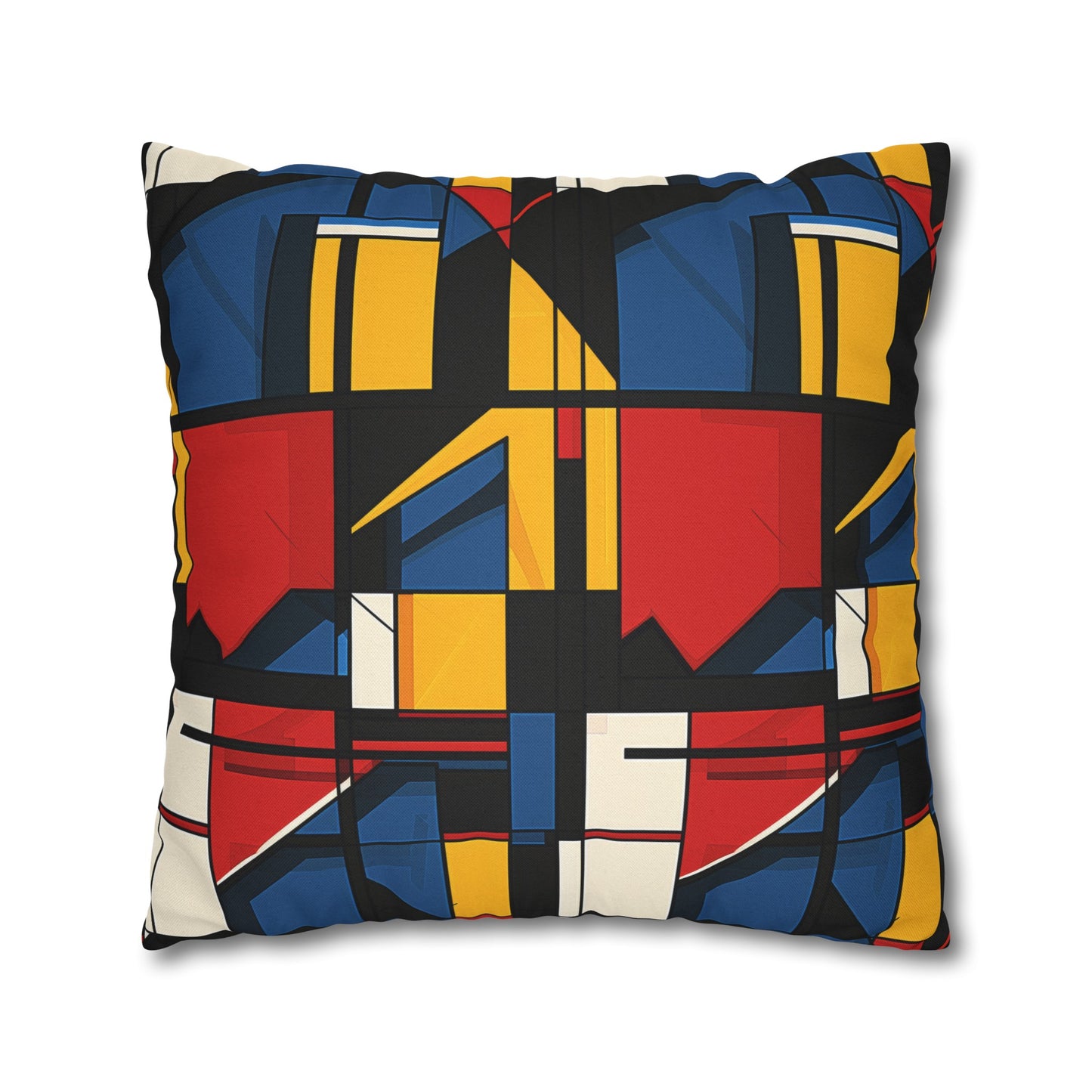 Mondrian-Inspired Bold Primary Colors and Black Lines Abstract Spun Polyester Square Pillowcase 4 Sizes