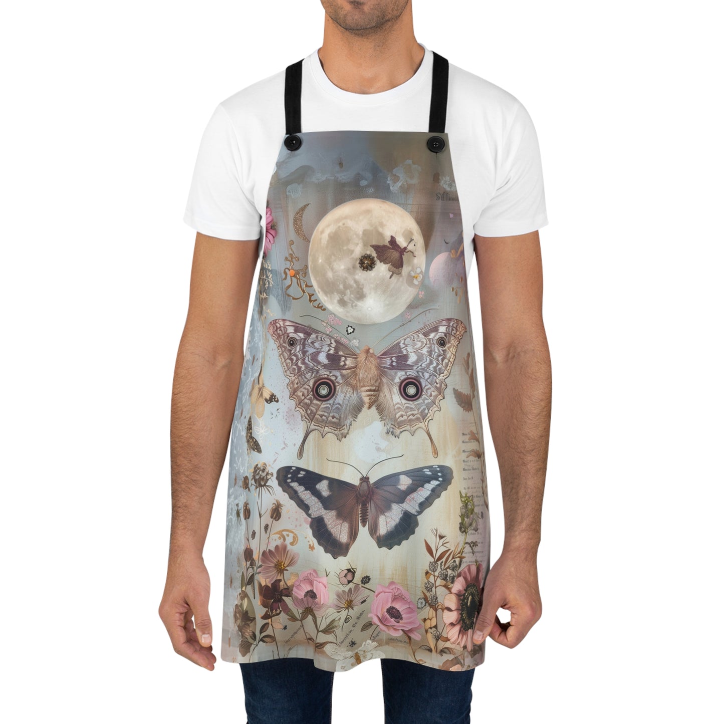 Mystical Moon with Flowers and Butterflies Kitchen Chef Apron