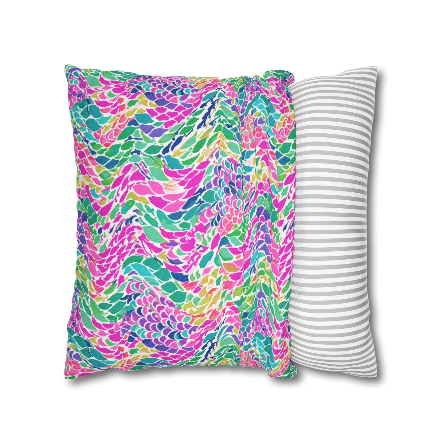 Enchanted Waves: Rainbow Mermaid Dancing in the Sea Spun Polyester Square Pillowcase 4 Sizes