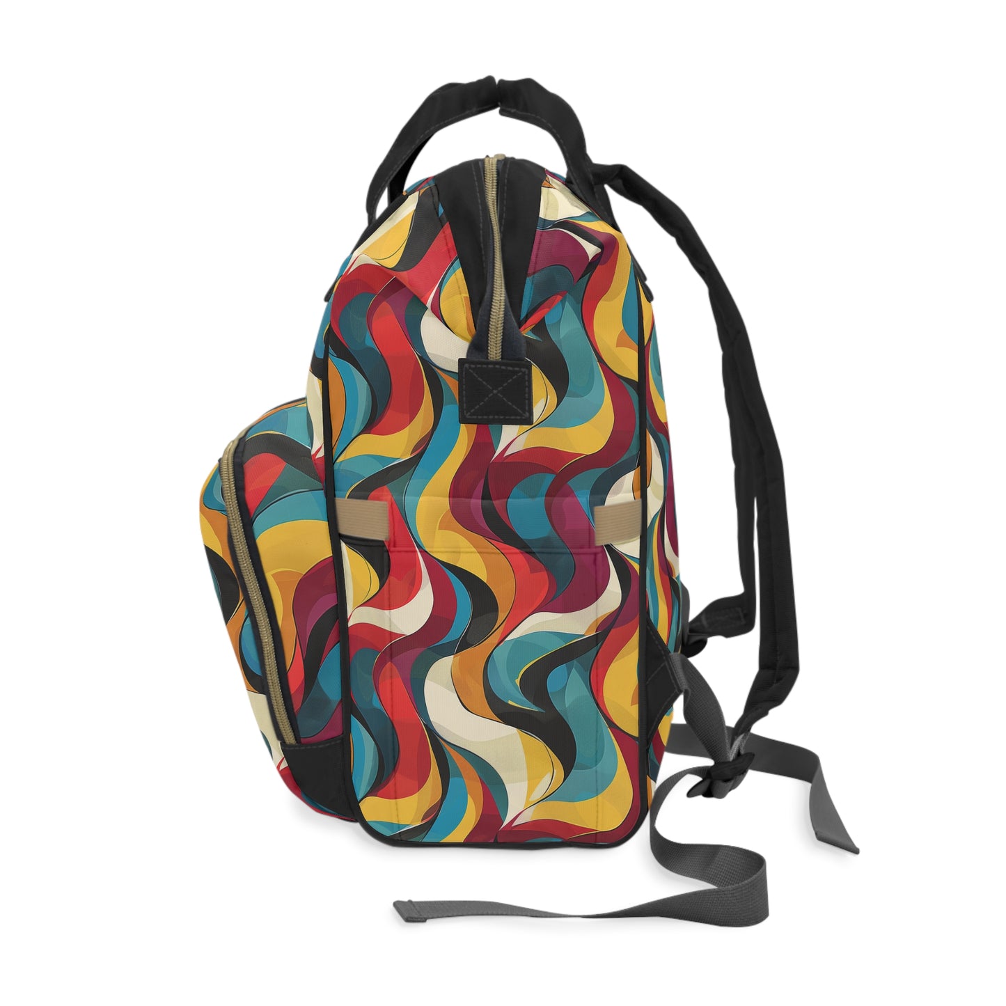 Retro Chic Vintage Blues, Reds and Yellow Waves Multifunctional Diaper Backpack