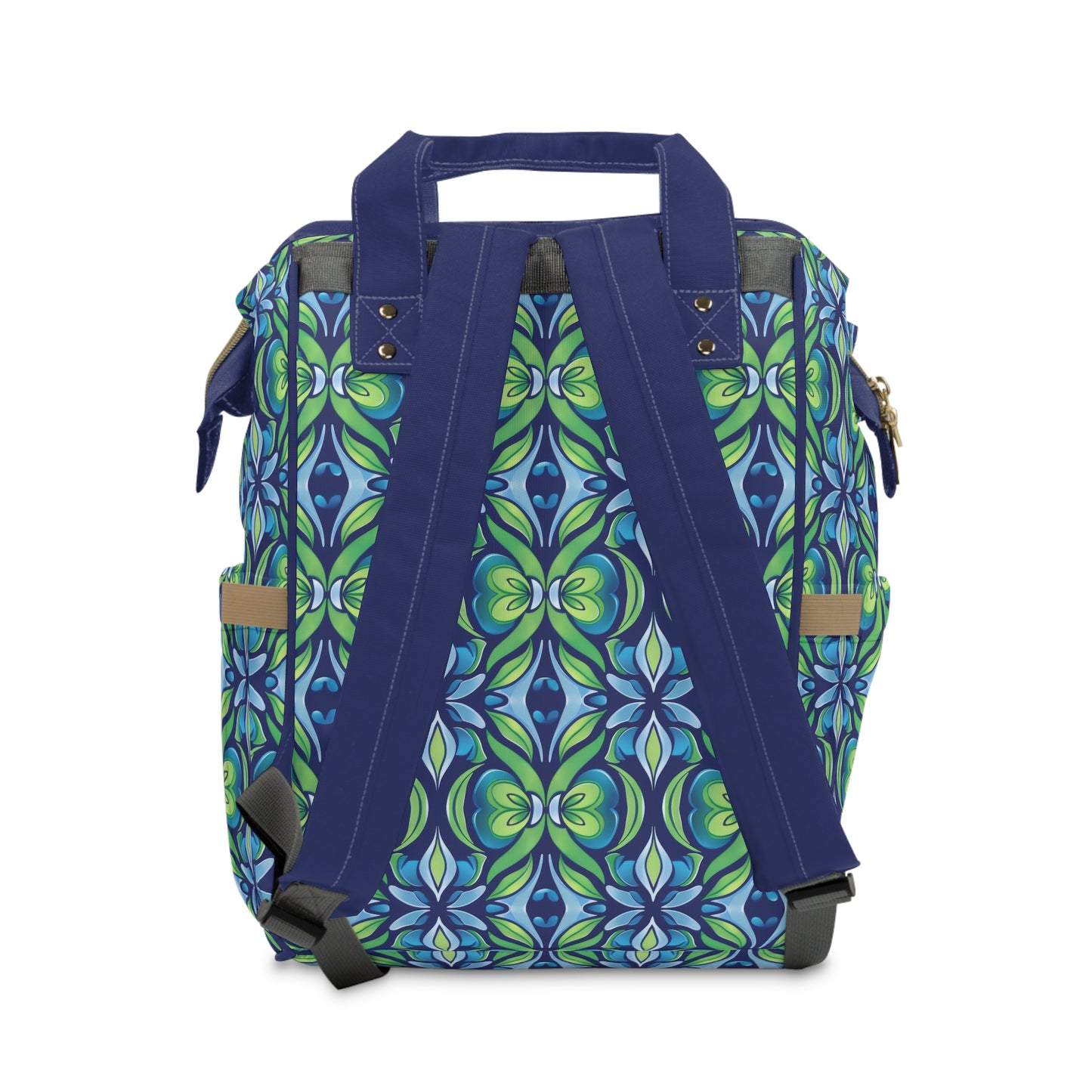 Retro Abstract Blue and Green Floral Pattern Multifunctional Diaper Backpack