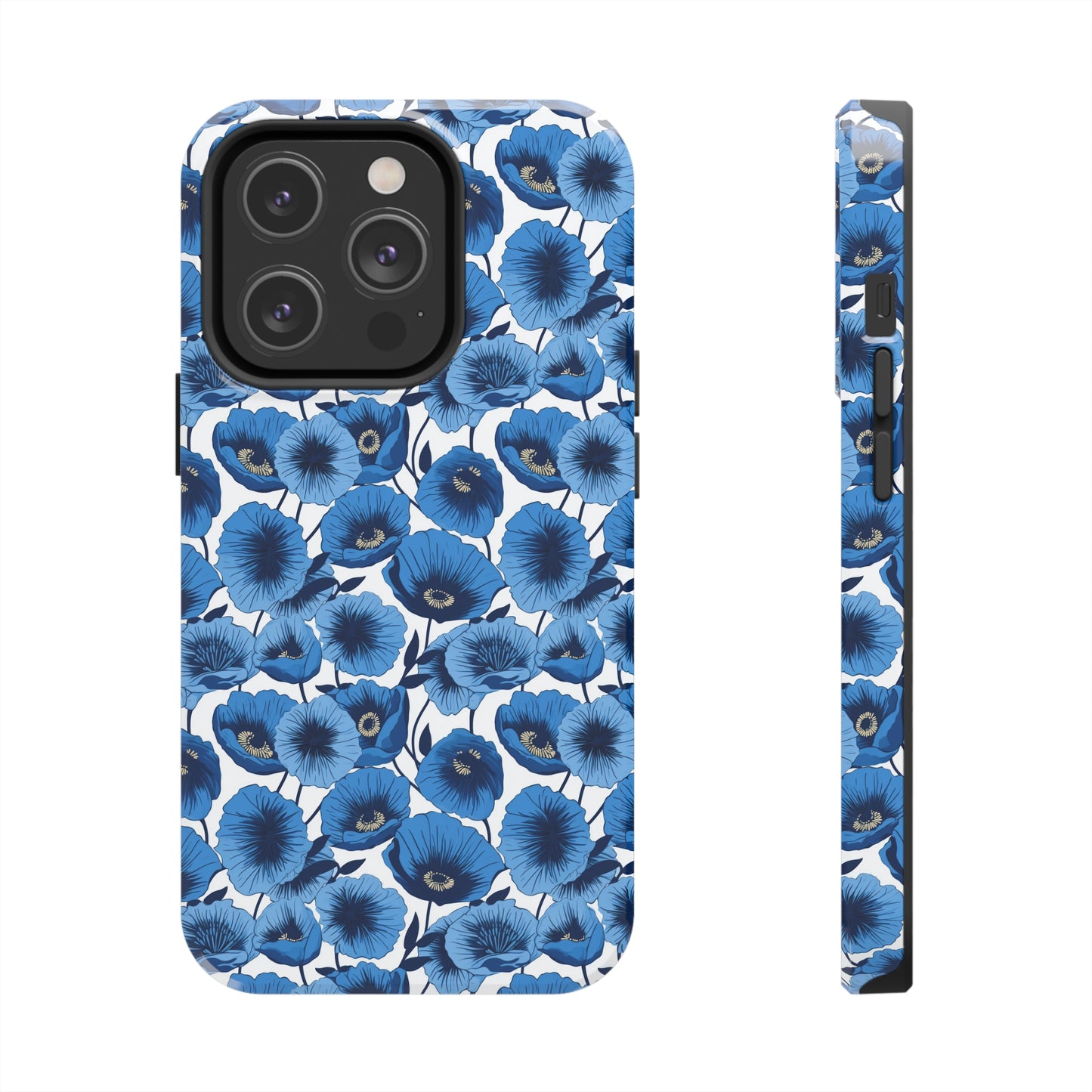 Vivid Blooms Bright Blue Poppies Design Iphone Tough Phone Case