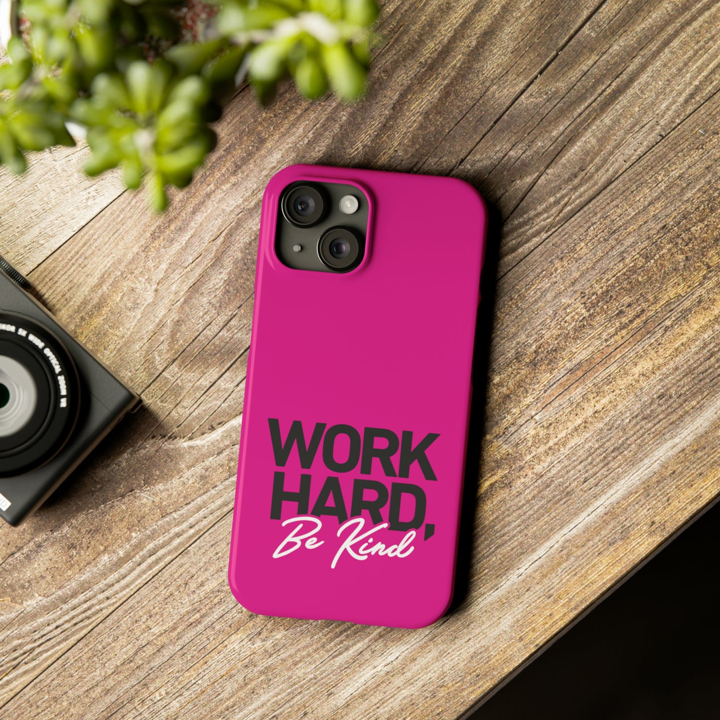 Pink - Work Hard Be Kind Iphone 15-12 Slim Phone Case