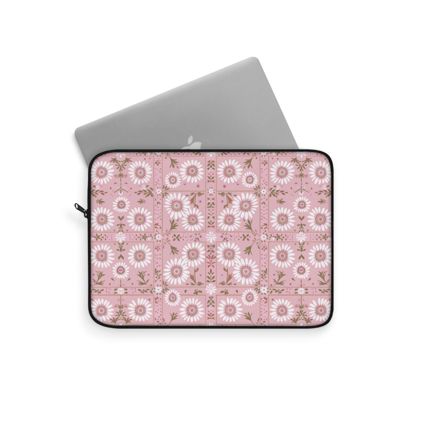 Charming Daisy Pink and White Floral Tile Pattern Laptop or Ipad Protective Sleeve 3 Sizes Available