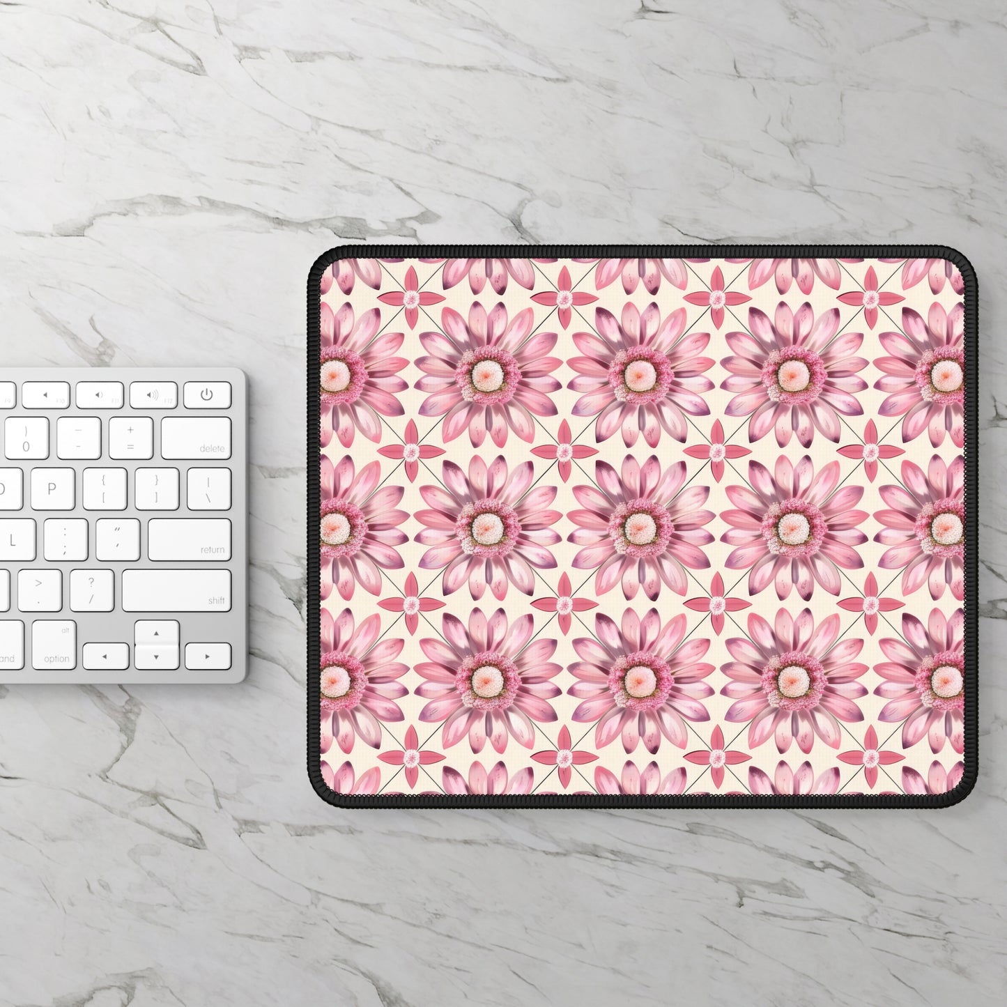 Radiant Pink Daisy Floral Pattern Mouse Pad with Finished Edges