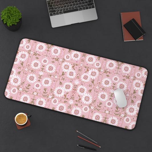 Charming Daisy Pink and White Floral Tile Pattern Gaming Mouse Pad  Desk Mat  - 3 Sizes