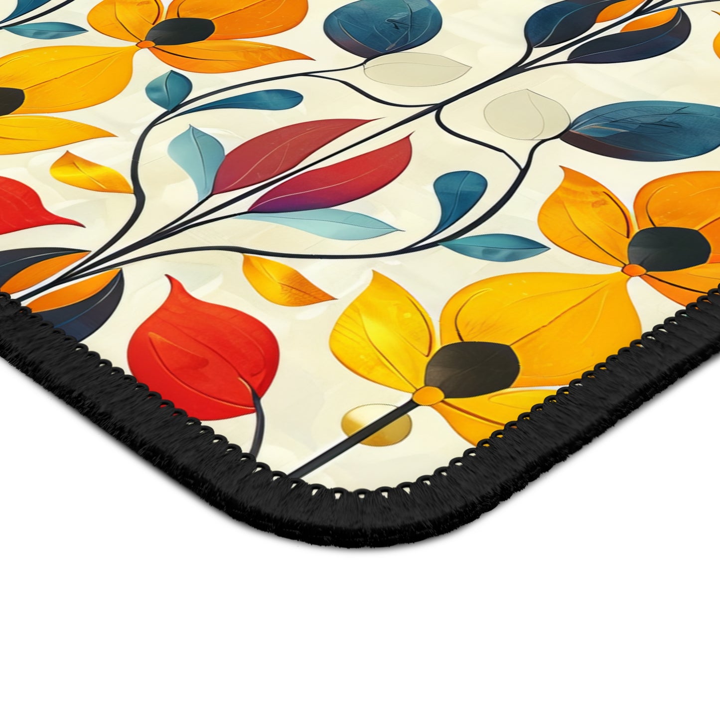 Retro Art Nouveau Vibrant Multicolored Blossoms Gaming Mouse Pad with Finished Edges