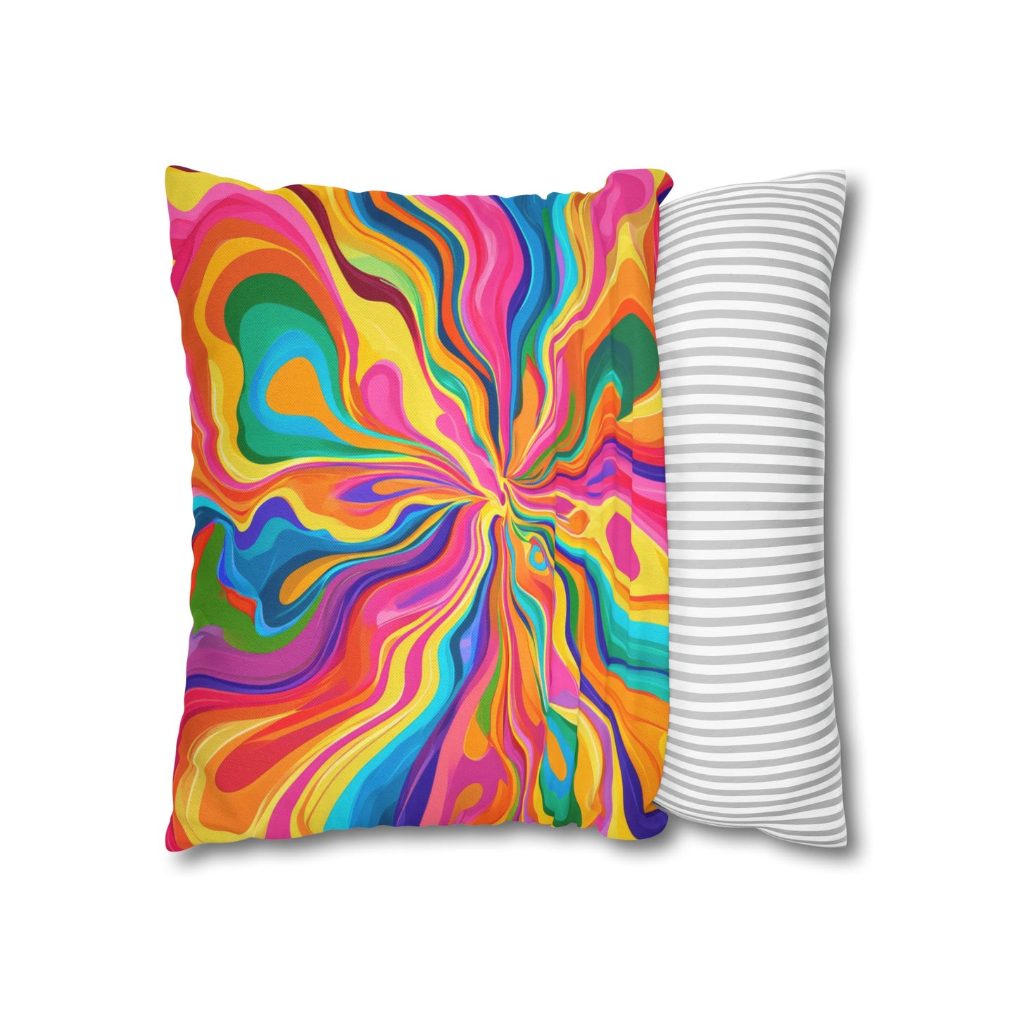 Color Rainbow Fusion Swirl Spun Polyester Square Pillowcase 4 Sizes