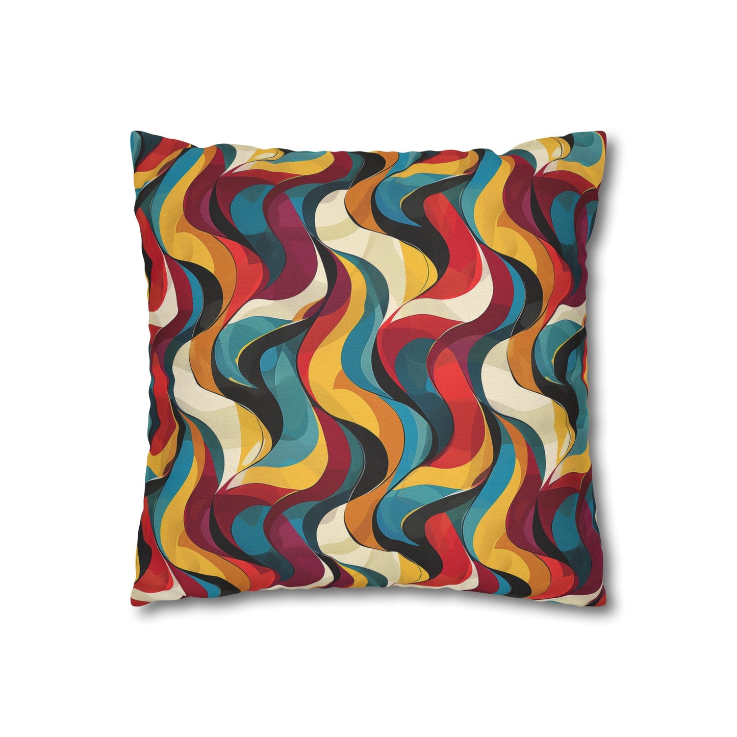 Retro Chic Vintage Blues, Reds and Yellow Waves Spun Polyester Square Pillowcase 4 Sizes