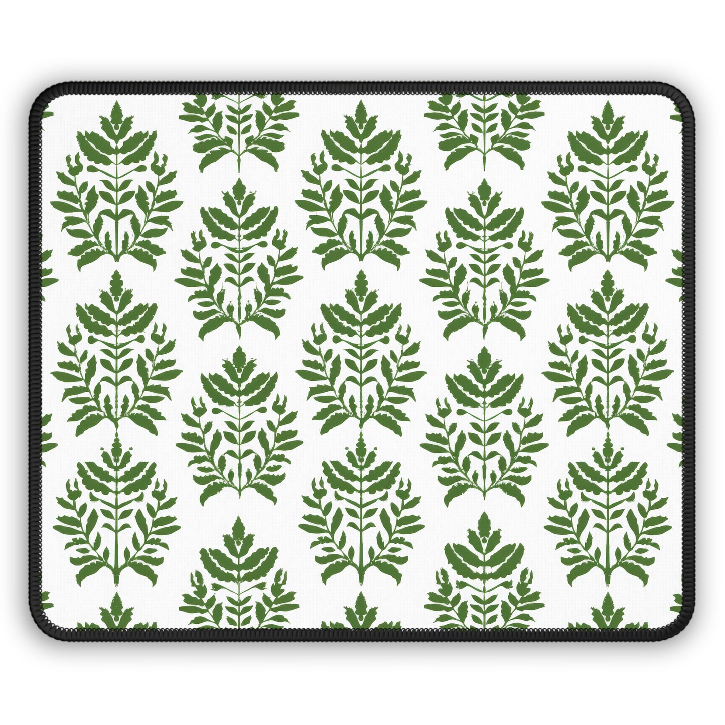 Verdant Harmony in Elegant Green Botanical Block Print Pattern Mouse Pad with Finished Edges