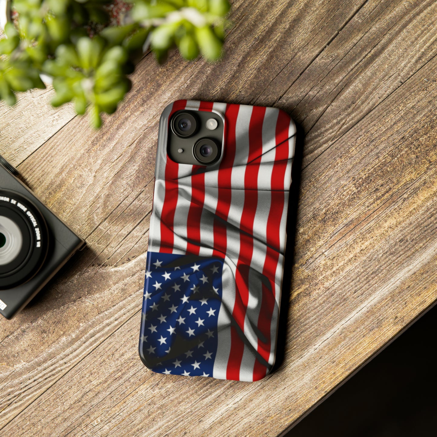 Proudly Unfurling: The American Flag Waves in Patriotic Splendor Iphone 15-12 Slim Phone Case