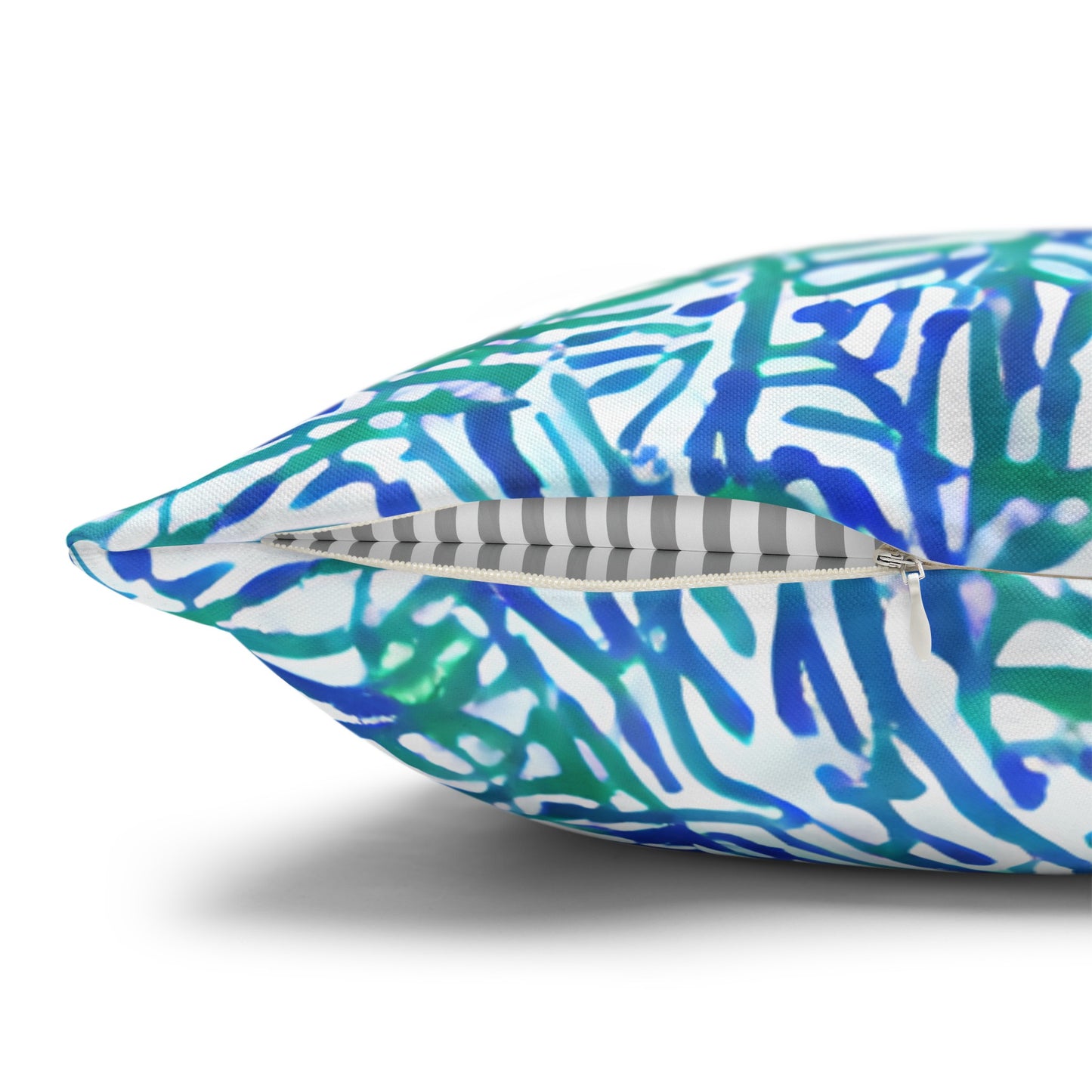 Tropical Fusion: Abstract Palm Leaves in Lime Green and Blue Hues  Spun Polyester Square Pillowcase 4 Sizes