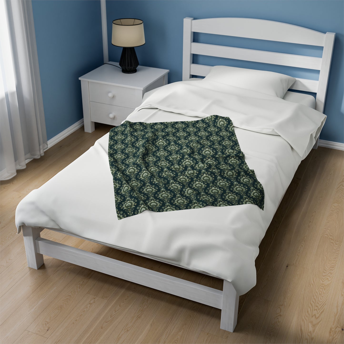 Ornate Green Mandala with Golden Accents on Dark Background Velveteen Plush Blanket 3 Sizes