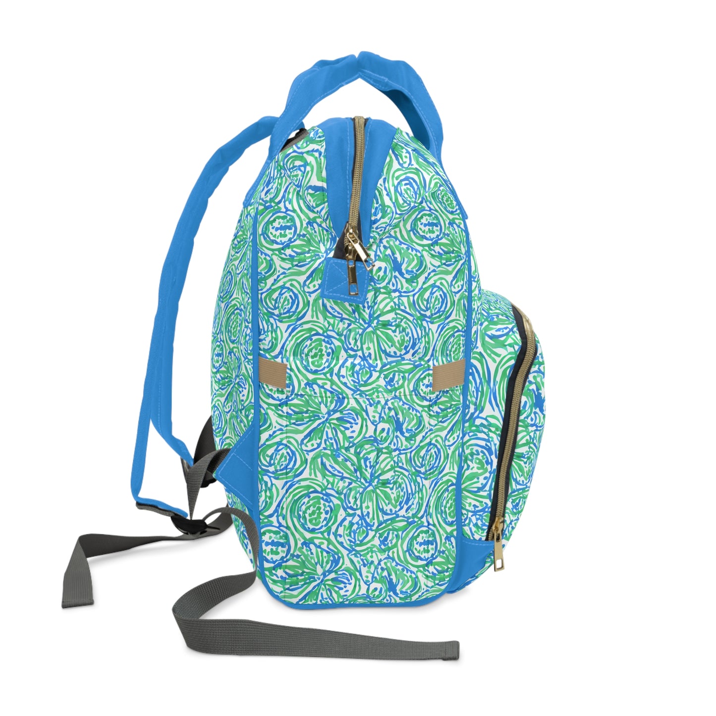 Emerald Tide: Swirling Green and Blue Flowers Multifunctional Diaper Backpack