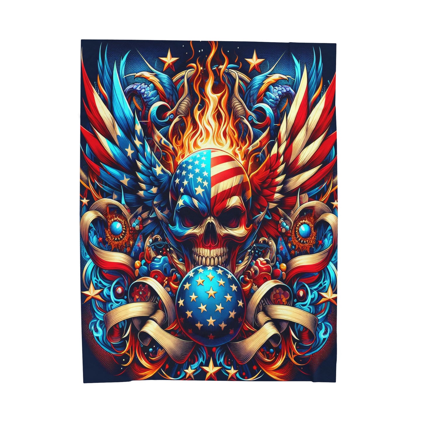 Patriotic American Flag Skull Patriot Velveteen Plush Blanket 3 Sizes