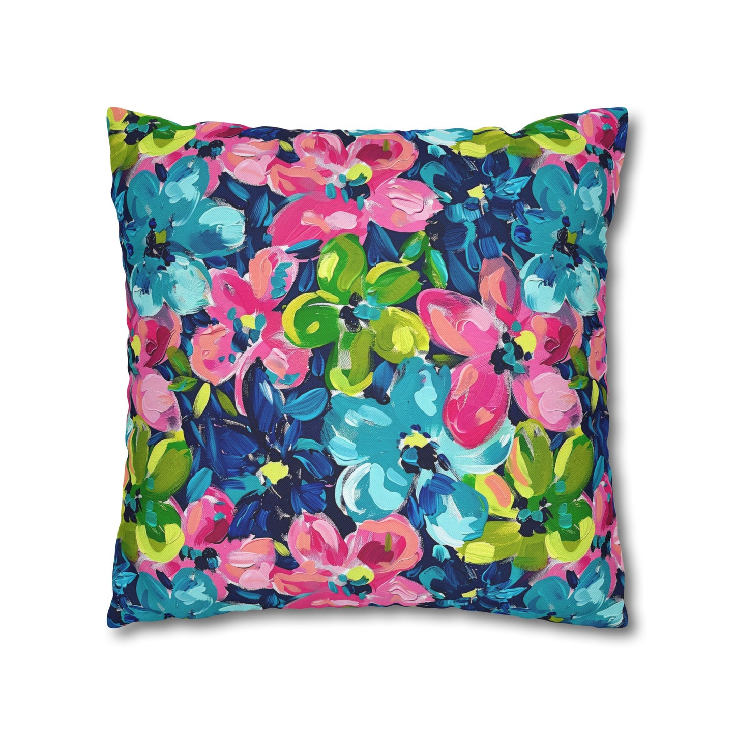 Dusk Blossoms: Moody Pink, Blue, and Yellow Watercolor Flowers Spun Polyester Square Pillowcase 4 Sizes