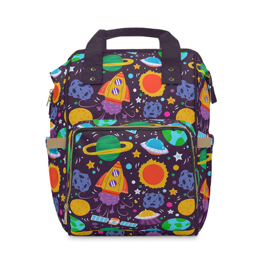 Galactic Adventure: Kids' Spaceships, Planets, and Stars Multifunctional Diaper Backpack