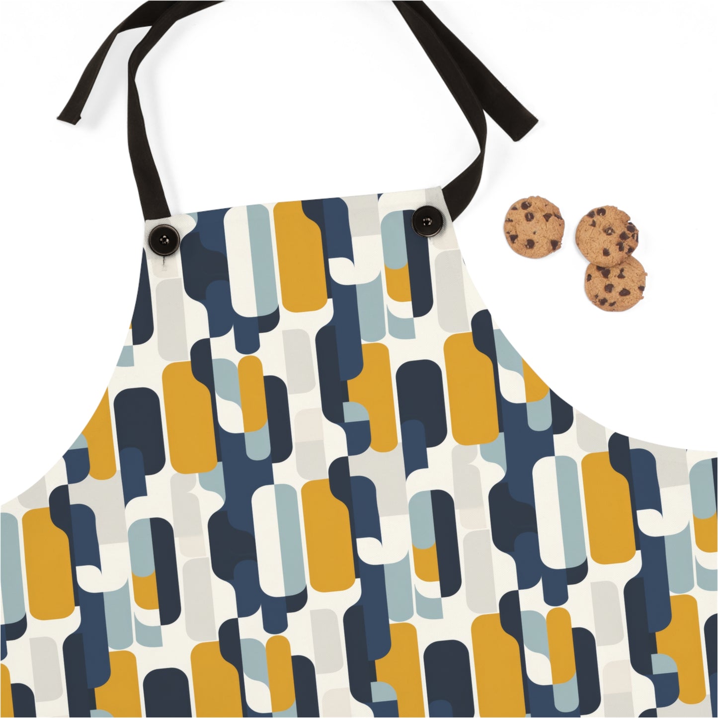 Modern Retro with Bold Geometric Pattern in Mustard and Navy - Kitchen Chef Apron