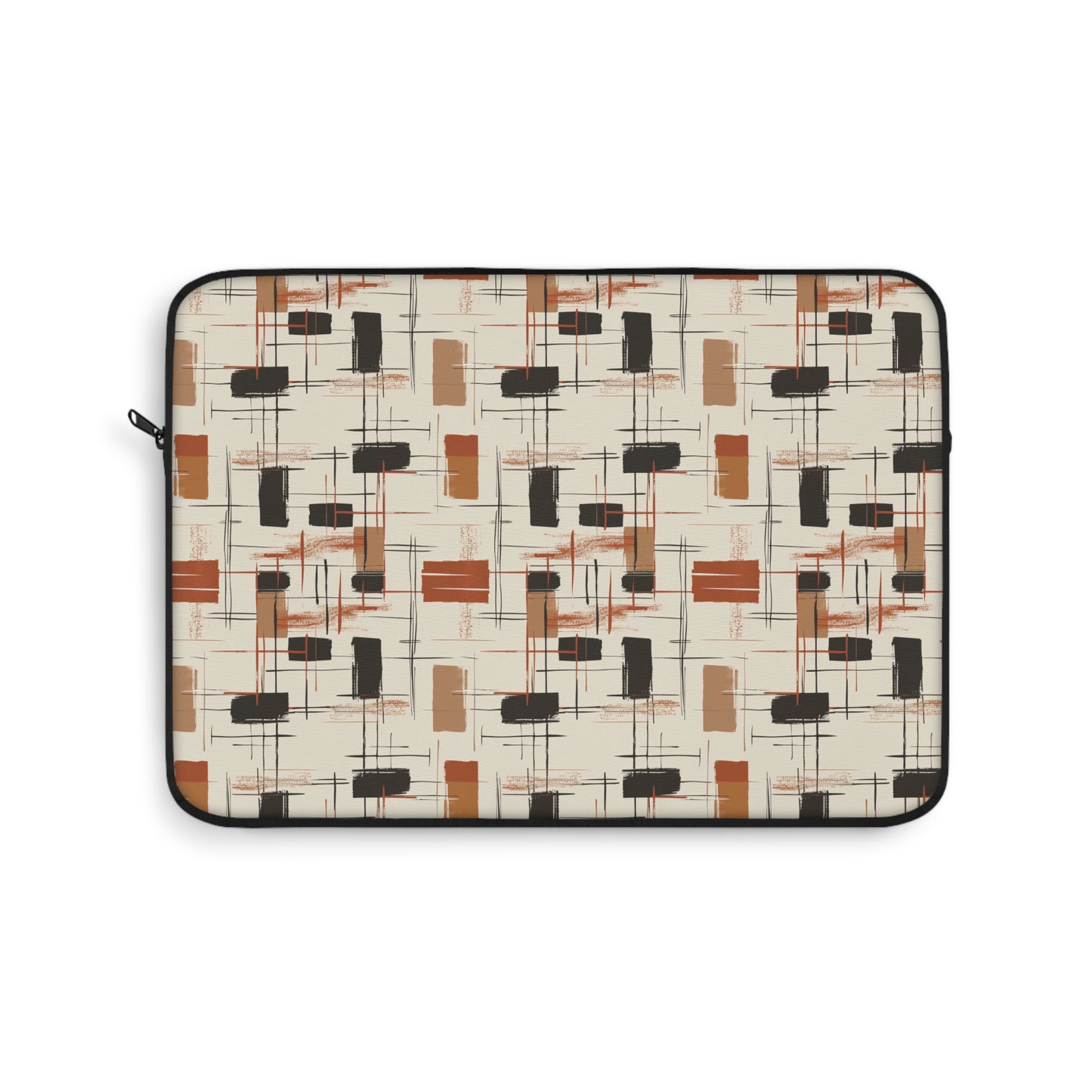 Modern Artistry in Bold and Minimalistic Pattern in a Palette of Black, Dark Orange, and Beige Laptop or Ipad Protective Sleeve 3 Sizes Available