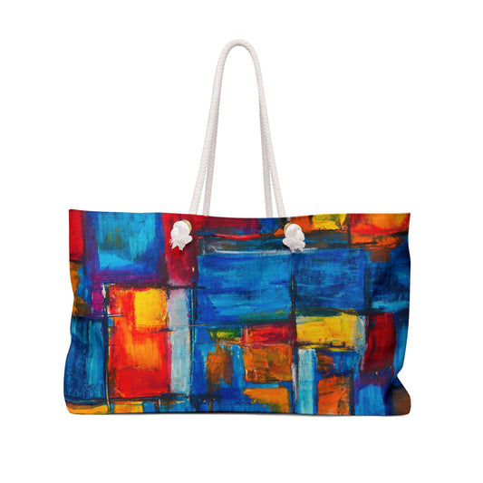 Rainbow Abstract Painting  - Weekender Oversized Canvas Tote Bag 24" × 13"