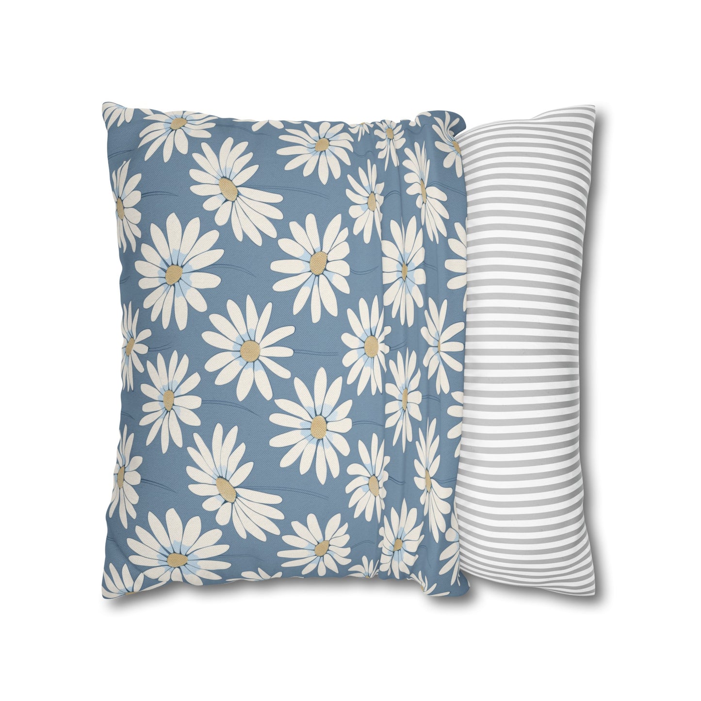 Charming White Daisies on a Soft Blue BackgroundSpun Polyester Square Pillowcase 4 Sizes