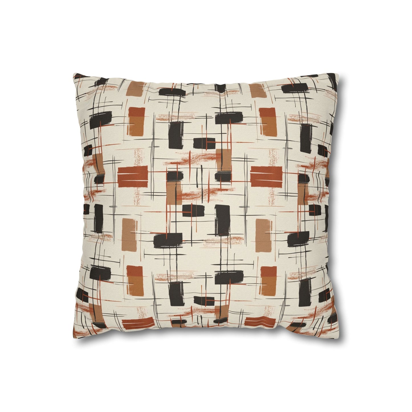 Modern Artistry in Bold and Minimalistic Pattern in a Palette of Black, Dark Orange, and Beige Spun Polyester Square Pillowcase 4 Sizes