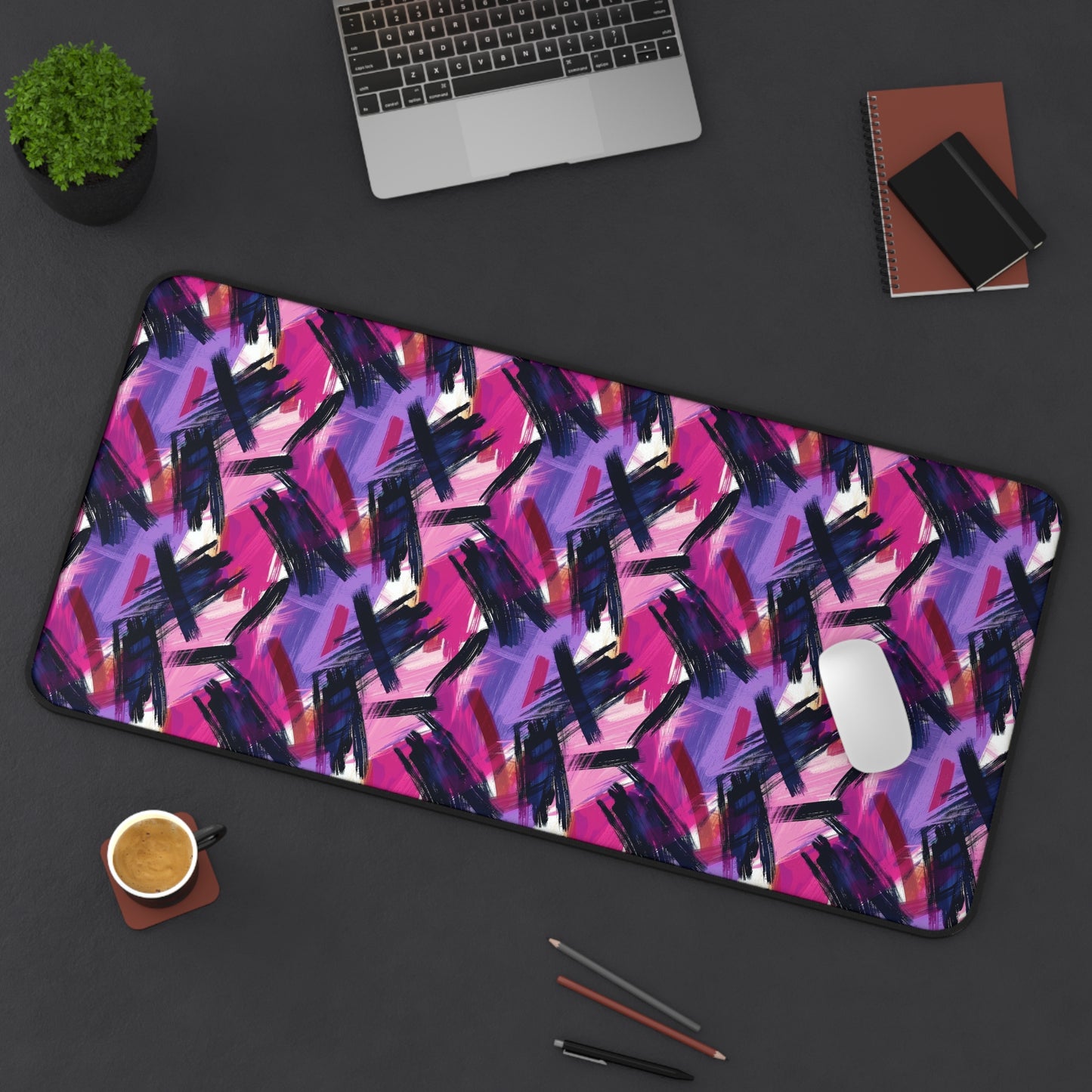 Vibrant Rebellion Brush Strokes in Hot Pink and Cool Purple on a Moody, Dark Background Extended Gaming Mouse Pad  Desk Mat  - 3 Sizes