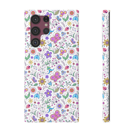 Butterflies and Flowers on White Background Samsung Slim Cases