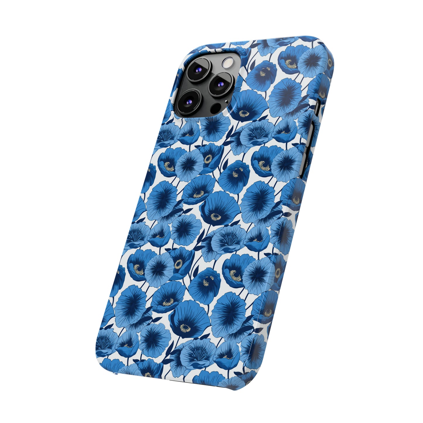 Vivid Blooms Bright Blue Poppies Design Iphone 15-12 Slim Phone Case