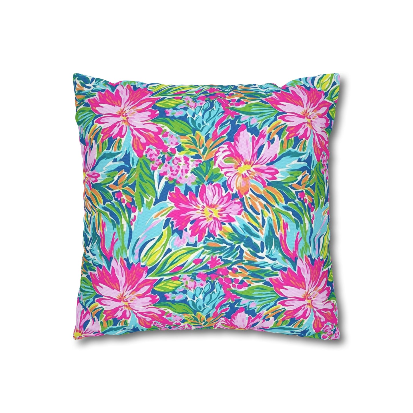 Sunlit Symphony: Large Blooms of Pink, Blue, and Green in Watercolor Spun Polyester Square Pillowcase 4 Sizes