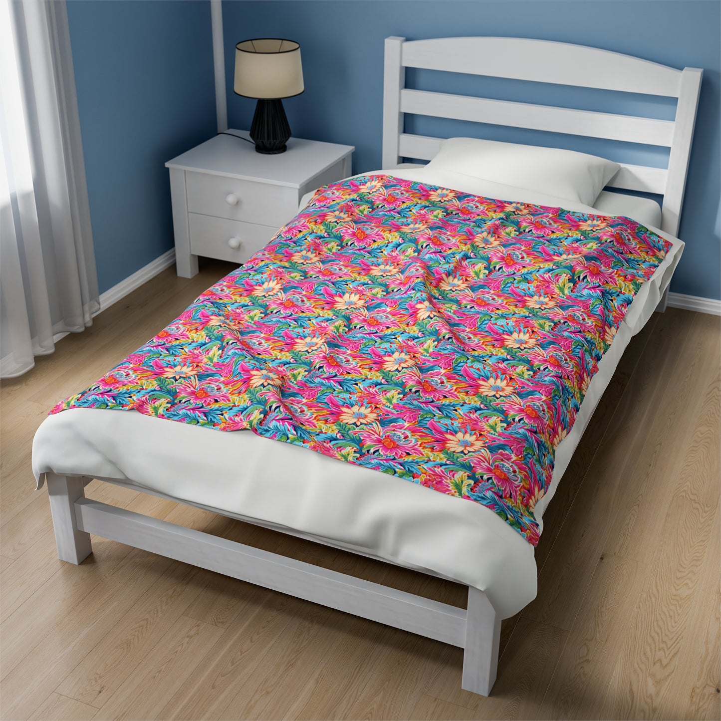 Coastal Summer Blooms: Bright Floral Watercolors in Coastal Hues Velveteen Plush Blanket 3 Sizes