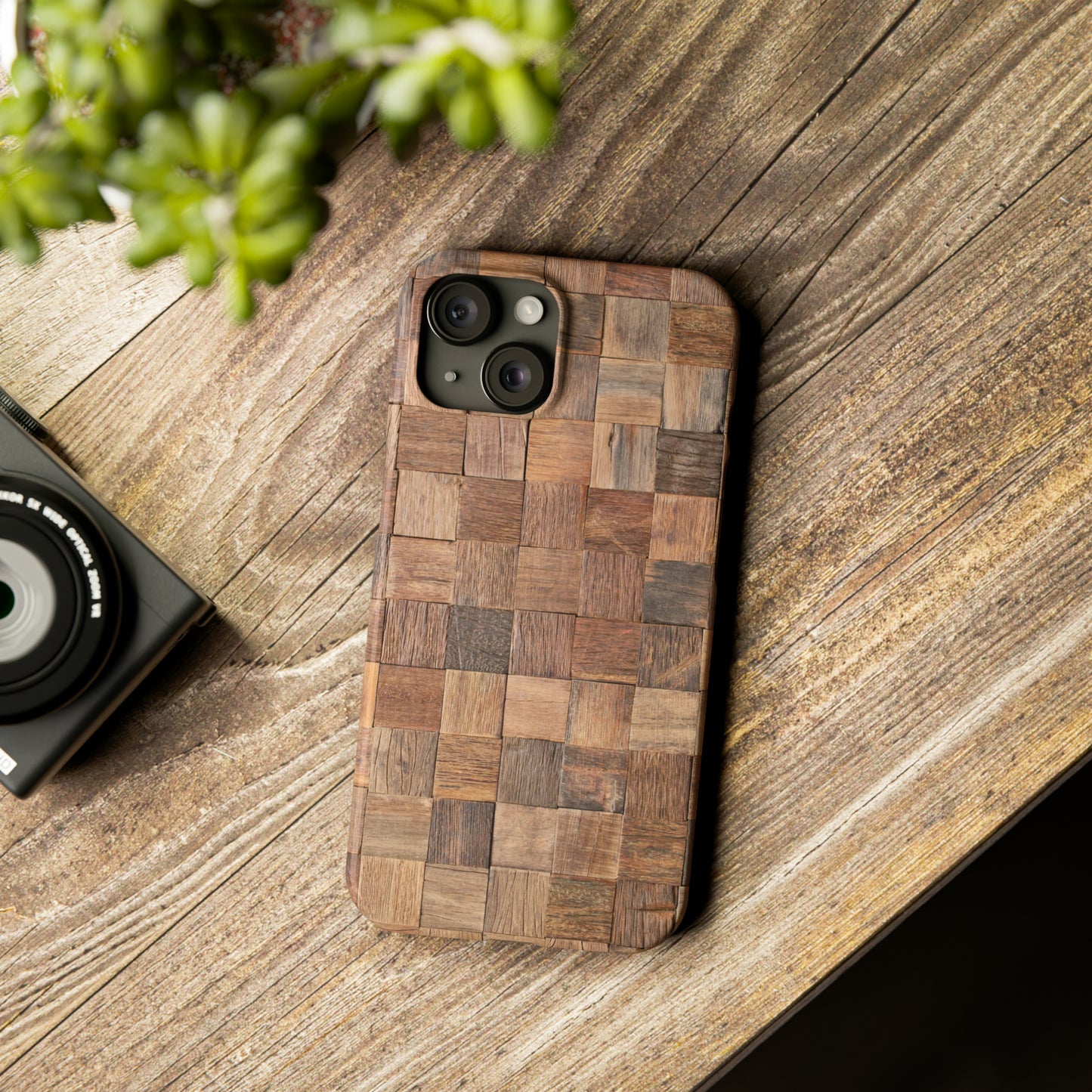 Organic Elegance Natural Woven Wood Design Design Iphone 15-12 Slim Phone Case