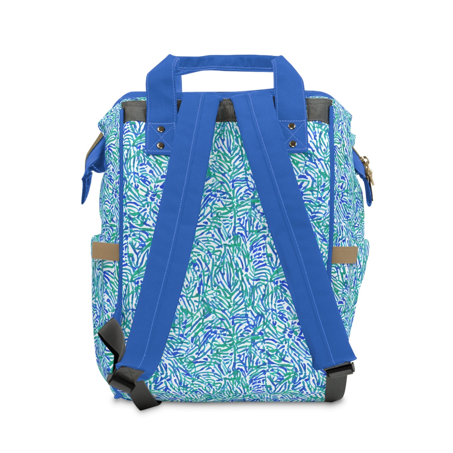 Tropical Fusion: Abstract Palm Leaves in Lime Green and Blue Hues  Multifunctional Diaper Backpack