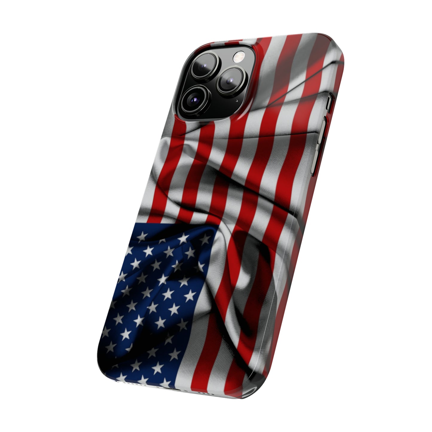 Proudly Unfurling: The American Flag Waves in Patriotic Splendor Iphone 15-12 Slim Phone Case