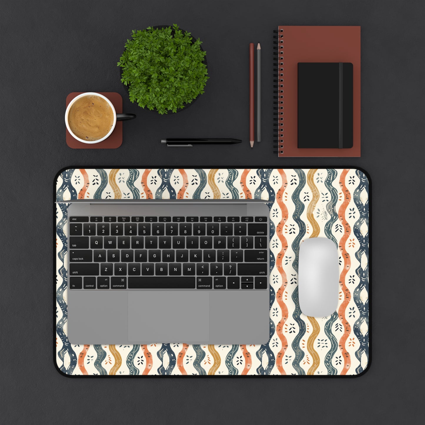 Boho Waves with Earthy Blues Reds and Browns Extended Gaming Mouse Pad  Desk Mat  - 3 Sizes