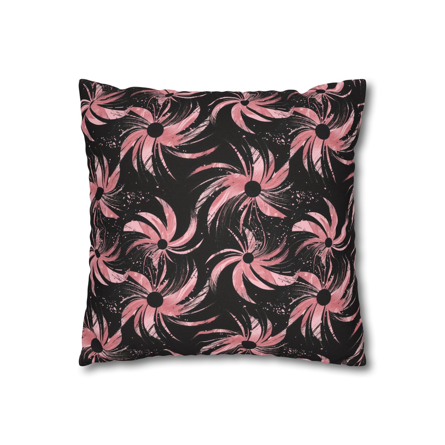 Stellar Blooms of Cosmic Pink on Midnight Black Design Spun Polyester Square Pillowcase 4 Sizes